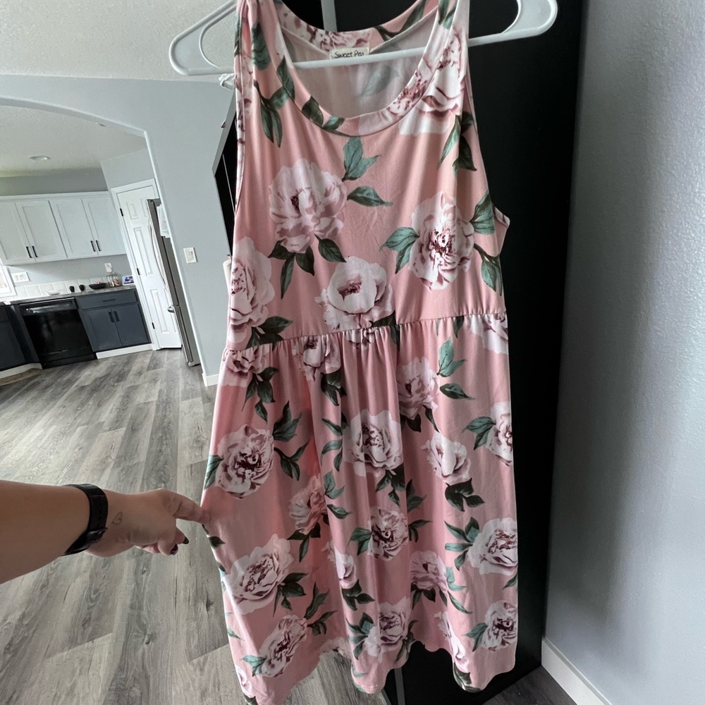 Sweet Pea pink floral dress.